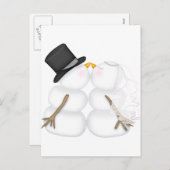 愛らしいキスする雪だるまカップル シーズンポストカード (正面/裏面)