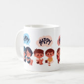 愛らしいキッシ食べュの子ども達:食べ物と絆を大切にする コーヒーマグカップ (正面左)