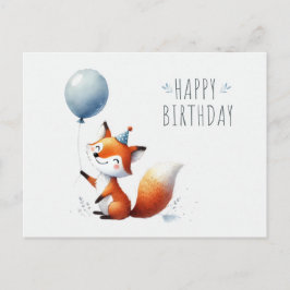 愛らしいキツネとバルーン誕生日カード ポストカード