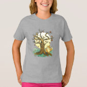 愛らしいキツネとフクロウ Tシャツ (正面)