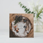 愛らしいキツネとラバンダー妊娠のお知らせ シーズンカード (スタンド正面)