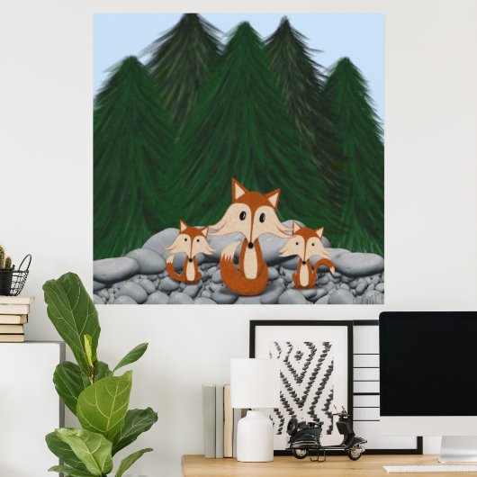 愛らしいキツネの家族 ポスター (ホームオフィス)