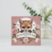 愛らしいキツネイラストレーションとバラ シーズンカード (スタンド正面)