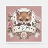 愛らしいキツネイラストレーションとバラ スタンダードランチョンナプキン (正面)