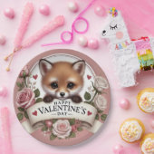 愛らしいキツネイラストレーションとバラ ペーパープレート (パーティー)