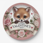 愛らしいキツネイラストレーションとバラ ペーパープレート (正面)