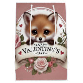 愛らしいキツネイラストレーションとバラ ミディアムペーパーバッグ (裏面)