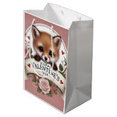 愛らしいキツネイラストレーションとバラ ミディアムペーパーバッグ (裏面アングル)
