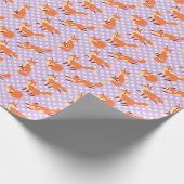 愛らしいキツネパターン(紫の水玉模様) ラッピングペーパー (角)