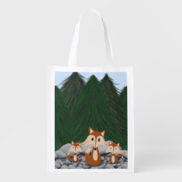 愛らしいキツネファミリー エコバッグ