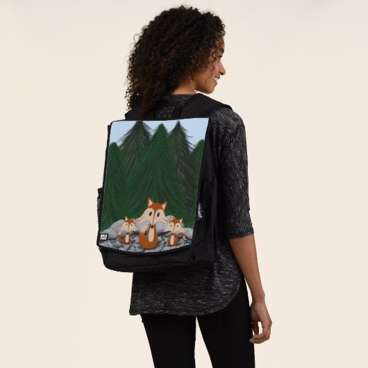 愛らしいキツネファミリー バックパック (着用)