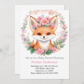 愛らしいキツネボホフォレストガールベビーシャワー 招待状 (正面/裏面)