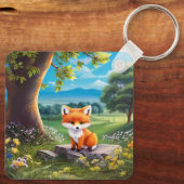 愛らしいキツネ木の下に座って キーホルダー (裏面)