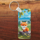 愛らしいキツネ木の下に座って キーホルダー (正面)