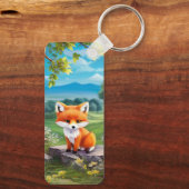 愛らしいキツネ木の下に座って キーホルダー (裏面)