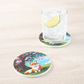 愛らしいキツネ木の下に座って コースター (側面)