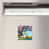 愛らしいキツネ木の下に座って マグネット (インサイチュ (食洗機))