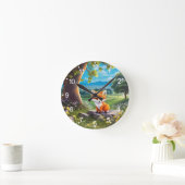 愛らしいキツネ木の下に座って ラウンド壁時計 (ホーム)