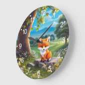 愛らしいキツネ木の下に座って ラージ壁時計 (傾斜)