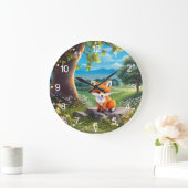 愛らしいキツネ木の下に座って ラージ壁時計 (ホーム)