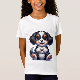 愛らしいキャラクターの子犬がハートを持っている Tシャツ