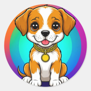愛らしいキャラクターの子犬 ラウンドシール