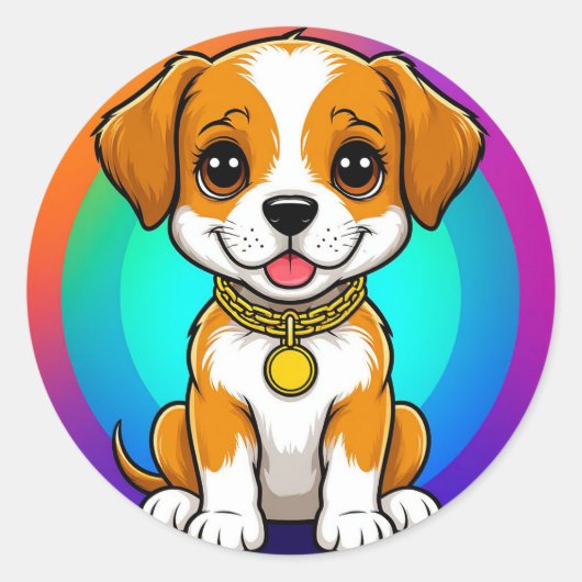 愛らしいキャラクターの子犬 ラウンドシール (正面)