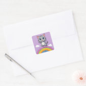 愛らしいキャラクターの子猫が楽しそうに飛び跳ねる スクエアシール (封筒)