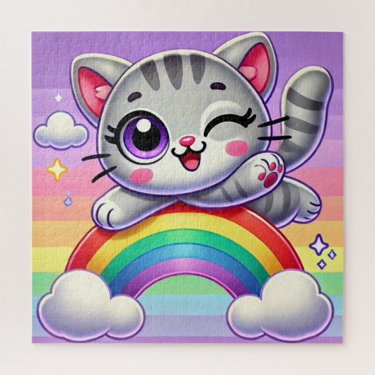 愛らしいキャラクターの子猫のジャンプ ジグソーパズル (縦)