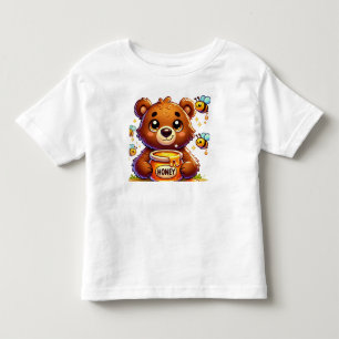 愛らしいキャラクターの熊が蜂蜜の瓶を持っている トドラーTシャツ