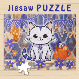 愛らしいキャラクター猫のあったかウィンターヒッピーな雰囲気 - ジグソーパズル