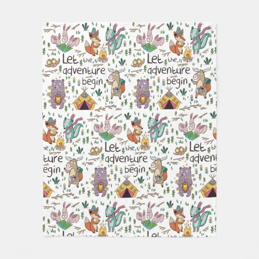 愛らしいキャンピング動物 フリースブランケット (正面)