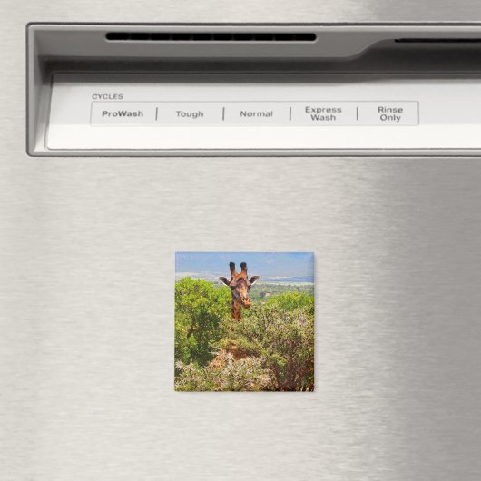 愛らしいキリンが木々の上で頭を突き出した マグネット (インサイチュ (食洗機))