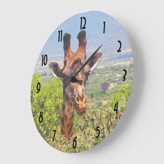 愛らしいキリンが木々の上で頭を突き出した ラージ壁時計 (傾斜)