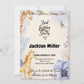 愛らしいキリンとゾウの誕生日 招待状 (正面)