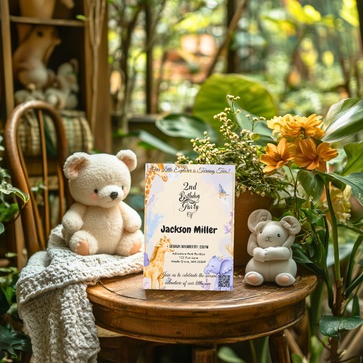 愛らしいキリンとゾウの誕生日 招待状