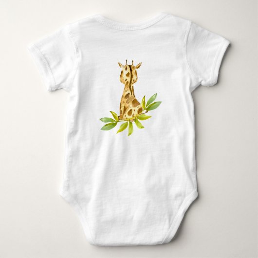 愛らしいキリンのジャングルサファリフロントとバックビュー ベビーボディスーツ (裏面)