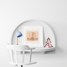 愛らしいキリンのブルーシャツイラストレーション ポスター