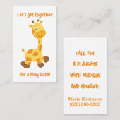 愛らしいキリンのプレイデート コーリングカード (正面/裏面)