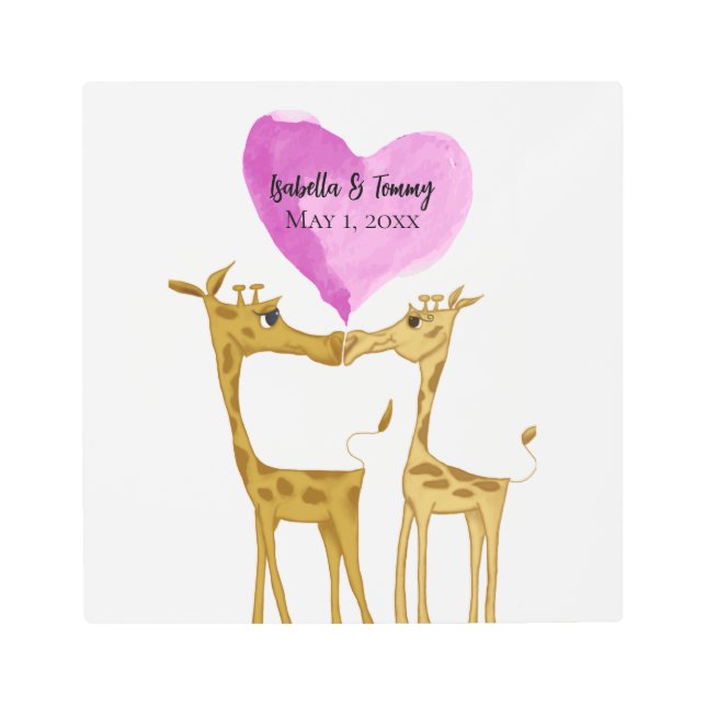 愛らしいキリン好き メタルプリント (正面)