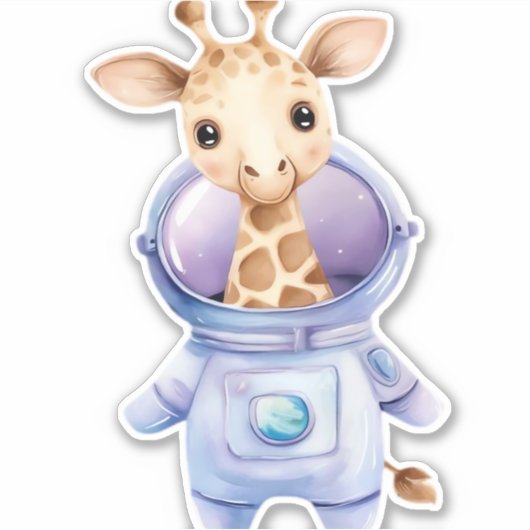 愛らしいキリン宇宙飛行士イラストレーションクラシックT- シール (正面)