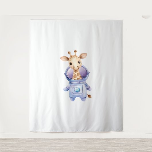 愛らしいキリン宇宙飛行士イラストレーションクラシックT- タペストリー (正面)