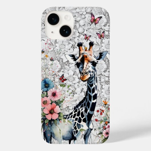 愛らしいキリン野草蝶とレース Case-Mate iPhoneケース (裏面)