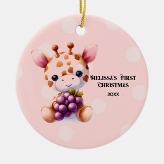 愛らしいキリン 赤ちゃんの最初のクリスマス セラミックオーナメント