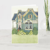 愛らしいギンガムの昔ながらの寝室のペーパードール カード (正面)