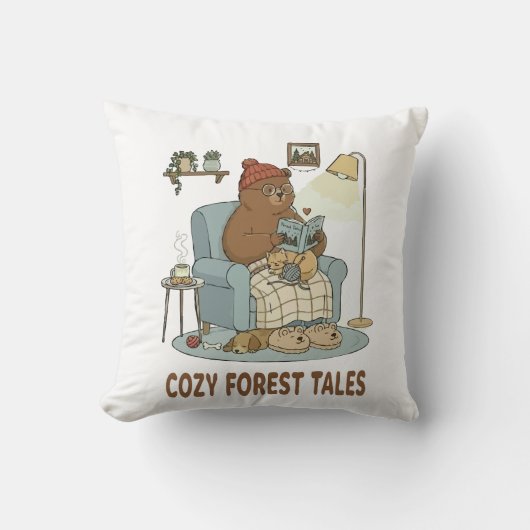 愛らしいクマが「Forest Tales」を読む クッション (正面)
