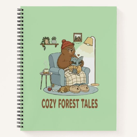 愛らしいクマが「Forest Tales」を読む ノートブック (正面)