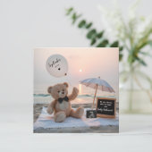 愛らしいクマとビーチサイド妊娠の発表 招待状 (スタンド正面)