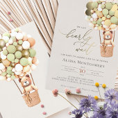 愛らしいクマのバルーンベイビーシャワーゴールドフォイルアクセント 箔招待状