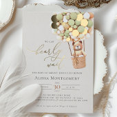 愛らしいクマのバルーンベイビーシャワーゴールドフォイルアクセント 箔招待状